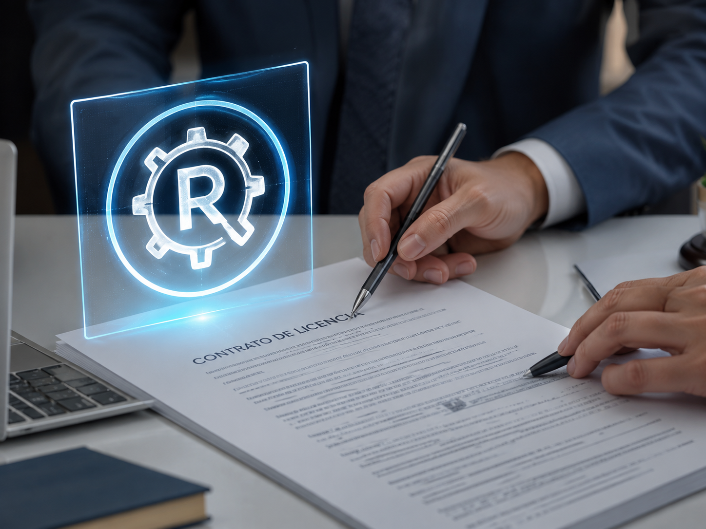 Personas revisando un contrato de licencia